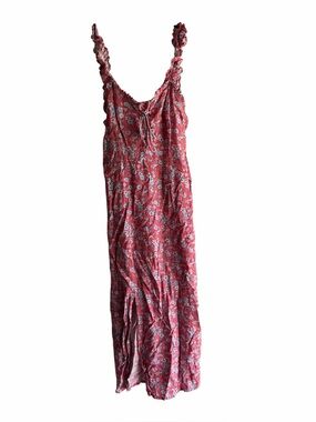 Japan Floral Red Maxi Dress with Ruffled Straps size XS